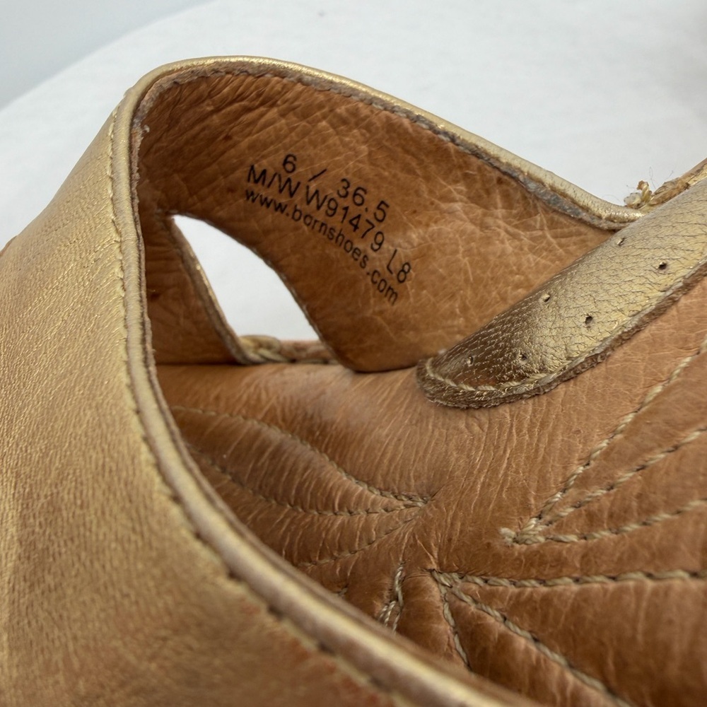 Born Gold Leather Cork Wedge Slide Sandals | Size 6 - Picture 8 of 9